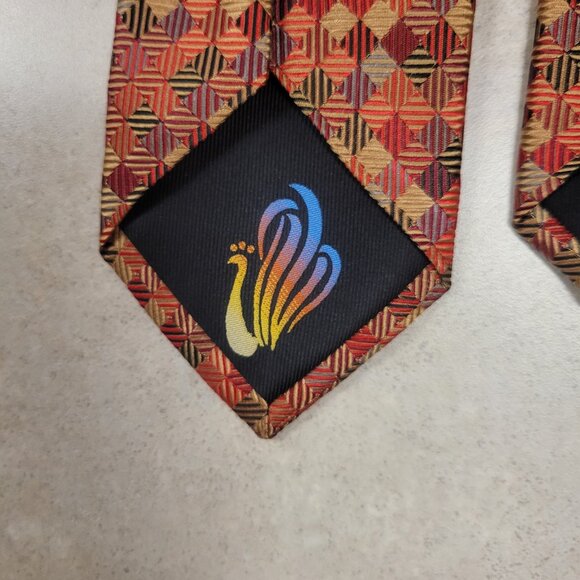 Peacock red and gold geometric design tie - Picture 4 of 4